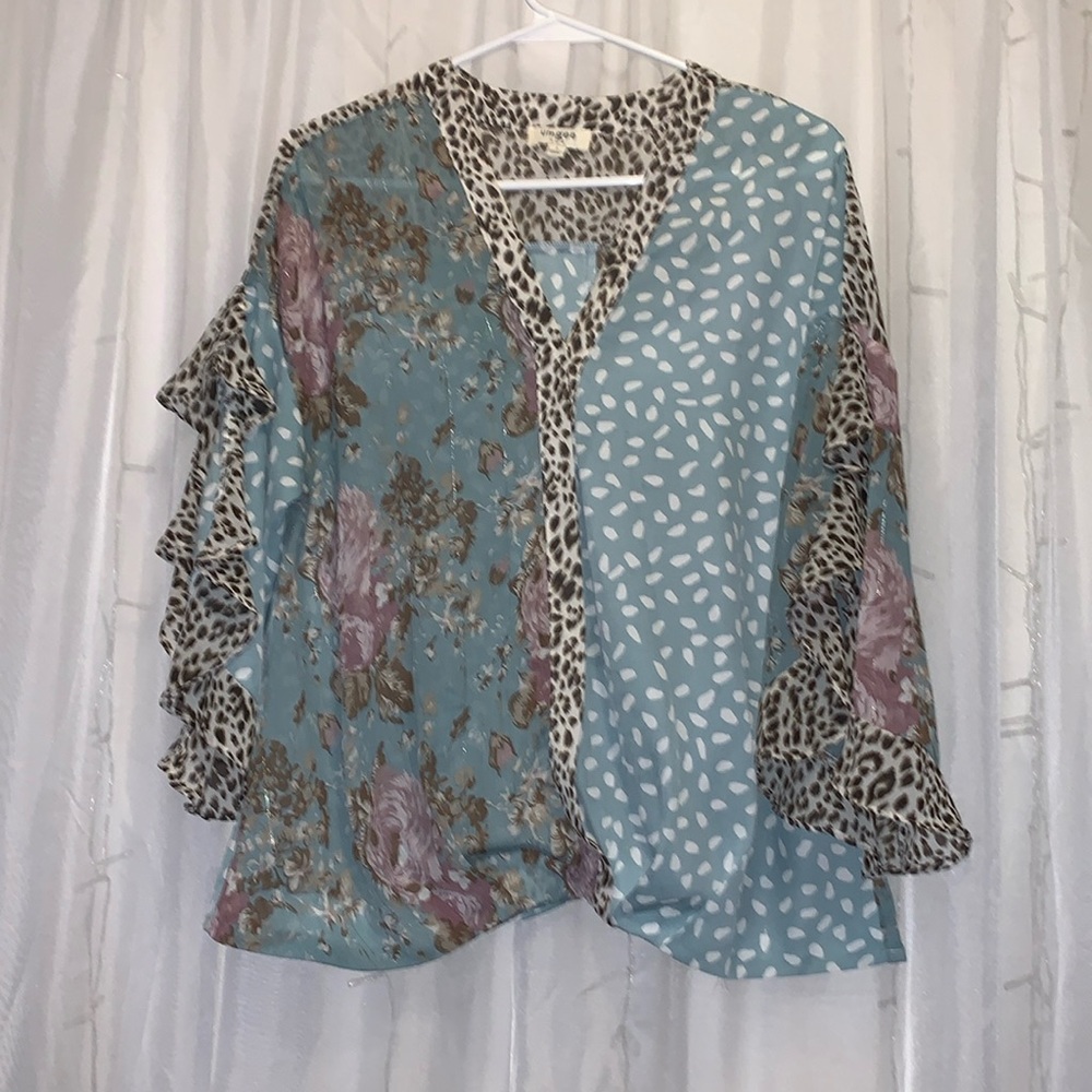 Umgee Boho Multi Print Flowy Blouse - image 1